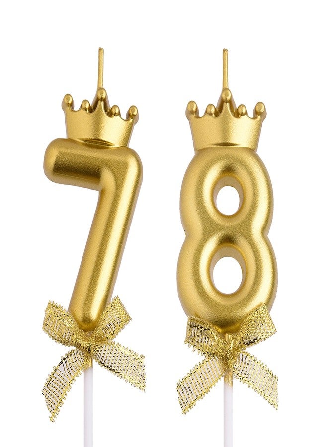 VSHILI 78th 87th Birthday Candles, Gold 87 78 Year Old Number Birthday Candles, Happy Birthday Party Cake Topper Decoration Gifts for Women Men - Image 1